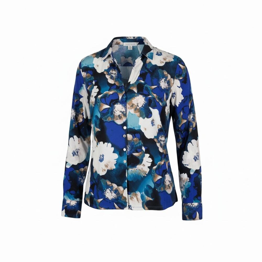 Calvin Klein Blue Floral Button Front Jersey Shirt M